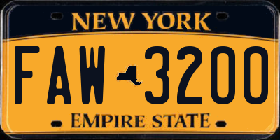NY license plate FAW3200