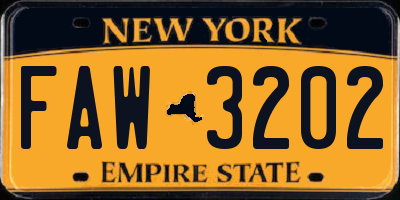 NY license plate FAW3202