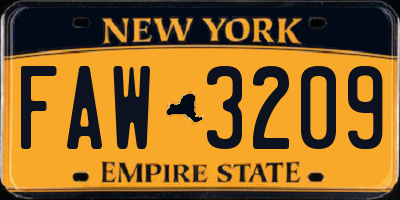 NY license plate FAW3209