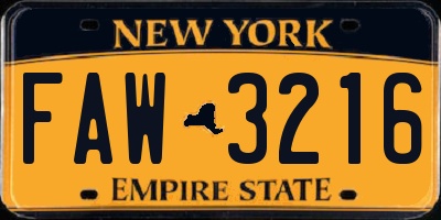 NY license plate FAW3216