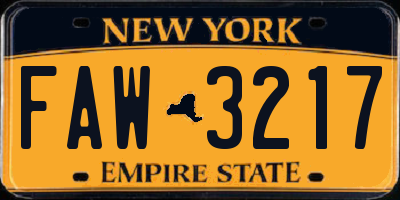 NY license plate FAW3217