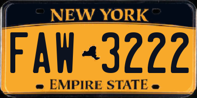 NY license plate FAW3222