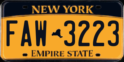 NY license plate FAW3223
