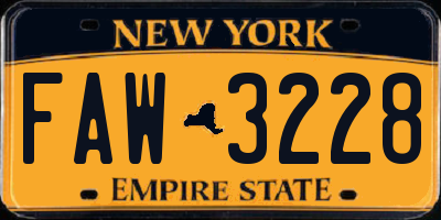 NY license plate FAW3228