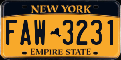 NY license plate FAW3231