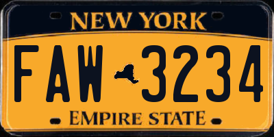 NY license plate FAW3234