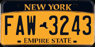 NY license plate FAW3243