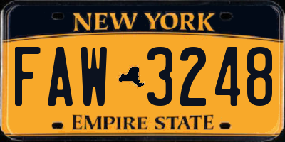 NY license plate FAW3248