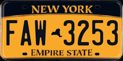 NY license plate FAW3253
