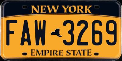 NY license plate FAW3269