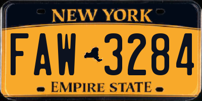 NY license plate FAW3284