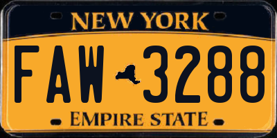 NY license plate FAW3288