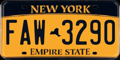 NY license plate FAW3290