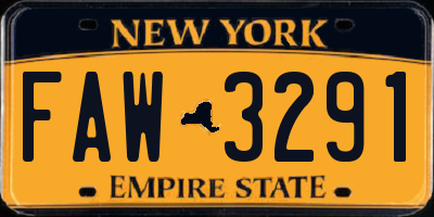 NY license plate FAW3291