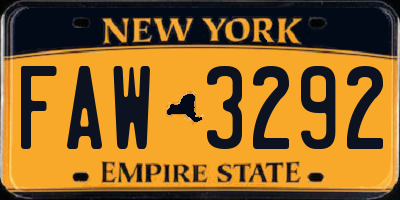 NY license plate FAW3292