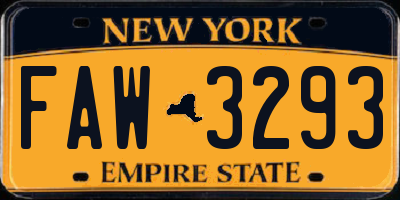 NY license plate FAW3293