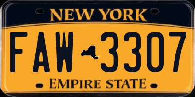 NY license plate FAW3307