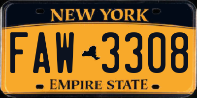 NY license plate FAW3308