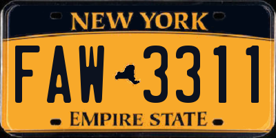 NY license plate FAW3311