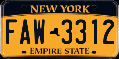 NY license plate FAW3312
