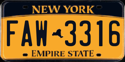 NY license plate FAW3316