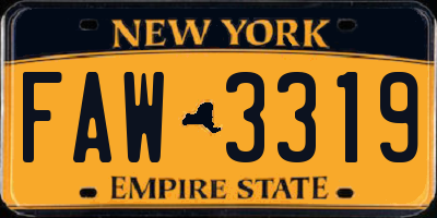 NY license plate FAW3319