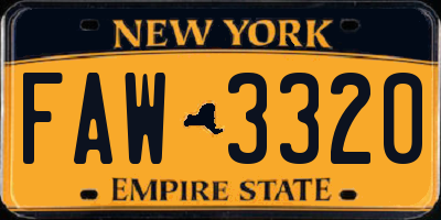 NY license plate FAW3320