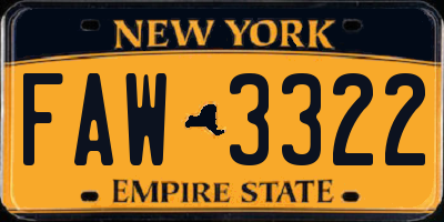 NY license plate FAW3322