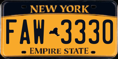 NY license plate FAW3330