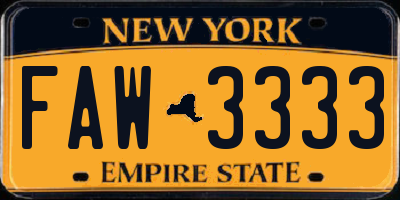 NY license plate FAW3333