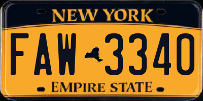 NY license plate FAW3340
