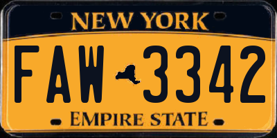 NY license plate FAW3342