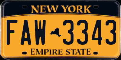NY license plate FAW3343