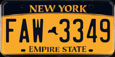NY license plate FAW3349