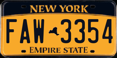 NY license plate FAW3354