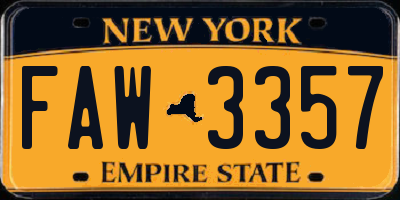 NY license plate FAW3357