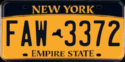 NY license plate FAW3372