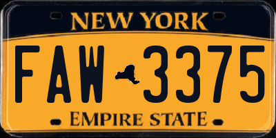 NY license plate FAW3375