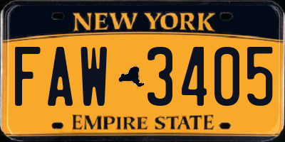 NY license plate FAW3405