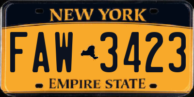 NY license plate FAW3423