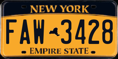 NY license plate FAW3428