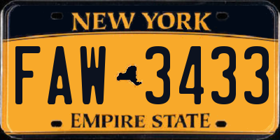 NY license plate FAW3433