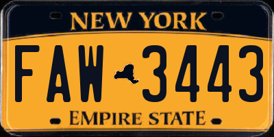 NY license plate FAW3443