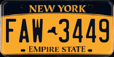 NY license plate FAW3449