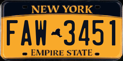 NY license plate FAW3451
