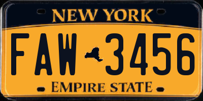 NY license plate FAW3456