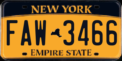 NY license plate FAW3466