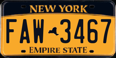 NY license plate FAW3467