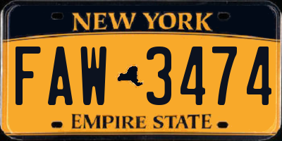 NY license plate FAW3474
