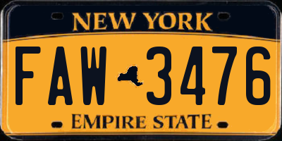 NY license plate FAW3476